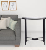 25" Black Glass And Iron Oval End Table