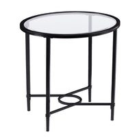 25" Black Glass And Iron Oval End Table