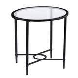 25" Black Glass And Iron Oval End Table