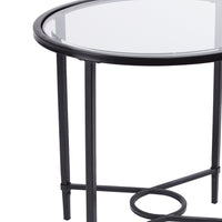 25" Black Glass And Iron Oval End Table