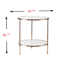 26" Gold Glass And Iron Round End Table With Shelf