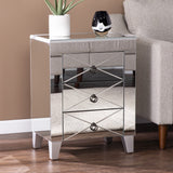 26" Silver Manufactured Wood And Iron Rectangular Mirrored End Table With Two Drawers
