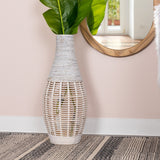 White Bamboo and Rope Floor Vase