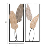 Two Piece Metal Leaves and Branch Wall Art