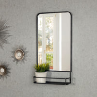 Black Rectangular Wall Mirror with Shelf