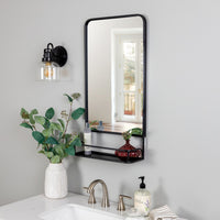 Black Rectangular Wall Mirror with Shelf