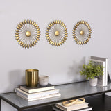 Set of Three Gold Sunburst Leaf Wall Décor