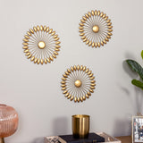 Set of Three Gold Sunburst Leaf Wall Décor