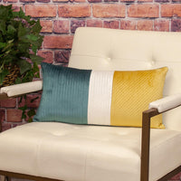 Sea Green and Yellow Quilted Colorblock Velvet Lumbar Throw Pillow