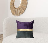 Dark Grey Gold and  Purple Tufted Velvet Square Pillow