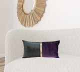 Dark Grey Gold and Purple Tufted Velvet Lumbar Pillow