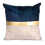 Beige Gold and Blue Tufted Velvet Square Pillow