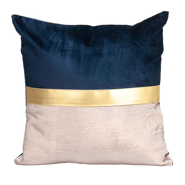 Beige Gold and Blue Tufted Velvet Square Pillow