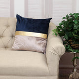 Beige Gold and Blue Tufted Velvet Square Pillow