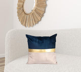 Beige Gold and Blue Tufted Velvet Square Pillow