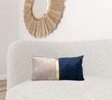 Beige Gold and Blue Tufted Velvet Lumbar Pillow