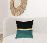 Teal Gold and Black Tufted Velvet Square Pillow