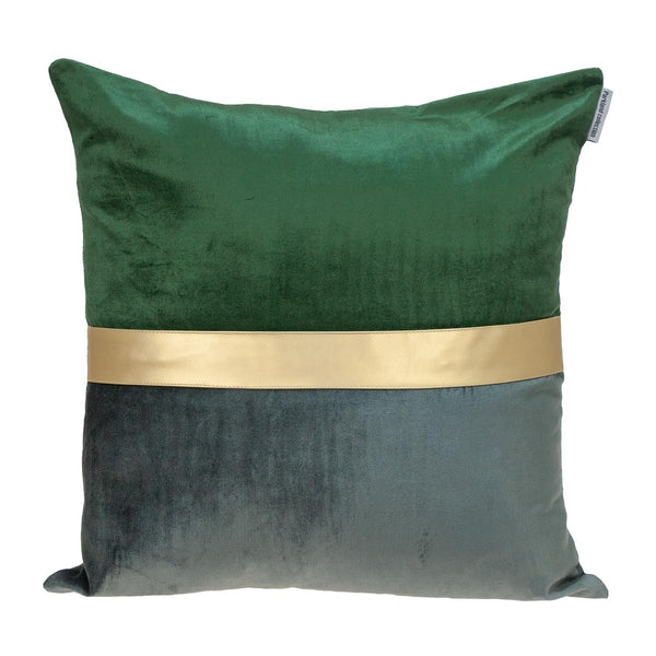 Green Gold and Dark Gray Tufted Velvet Square Pillow