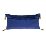 Blue and Gold Geo Velvet Lumbar Pillow with Gold Tassels
