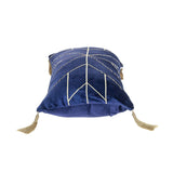 Blue and Gold Geo Velvet Lumbar Pillow with Gold Tassels