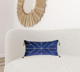 Blue and Gold Geo Velvet Lumbar Pillow with Gold Tassels