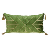 Olive and Gold Geo Velvet Lumbar Pillow with Gold Tassels