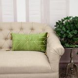 Olive and Gold Geo Velvet Lumbar Pillow with Gold Tassels
