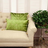 Olive and Gold Geo Velvet Lumbar Pillow with Gold Tassels