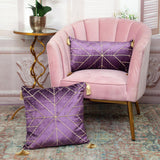 Dark Purple and Gold Geo Velvet Throw Pillow with Gold Tassels