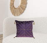 Dark Purple and Gold Geo Velvet Throw Pillow with Gold Tassels