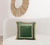 Boho Green with Gold Fringe Decorative Square Throw Pillow