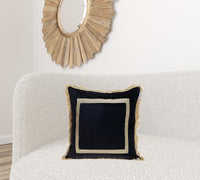 Boho Black with Gold Fringe Decorative Square Throw Pillow