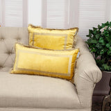 Boho Yellow with Gold Fringe Decorative Lumbar Throw Pillow