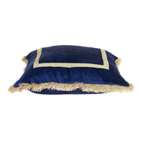 Boho Blue with Gold Fringe Decorative Square Throw Pillow