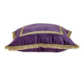 Boho Purple with Gold Fringe Decorative Square Throw Pillow