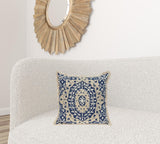 Boho Garland Beige and Navy Blue Decorative Accent Pillow