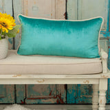 Reversible Royal and Aqua Lumbar Velvet Throw Pillow