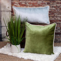 Reversible Blue and Green Lumbar Velvet Throw Pillow