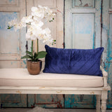 Quilted Velvet Arrows Blue Decorative Lumbar Pillow