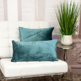 Quilted Teal Velvet Lumbar Throw Pillow
