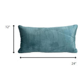 Quilted Teal Velvet Lumbar Throw Pillow