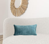 Quilted Teal Velvet Lumbar Throw Pillow