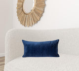 Navy Quilted Diamonds Velvet Solid Color Lumbar Pillow