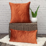 Burnt Orange Quilted Diamonds Velvet Solid Color Throw Pillow
