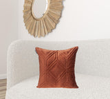 Burnt Orange Quilted Diamonds Velvet Solid Color Throw Pillow