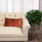 Burnt Orange Quilted Diamonds Velvet Lumbar Pillow