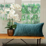Teal Quilted Diamonds Velvet Solid Color Lumbar Pillow