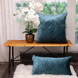 Teal Quilted Diamonds Velvet Solid Color Lumbar Pillow