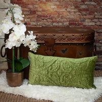 Olive Quilted Velvet Lumbar Throw Pillow