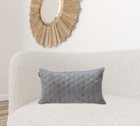 Taupe Tufted Velvet Quilted Lumbar Throw Pillow